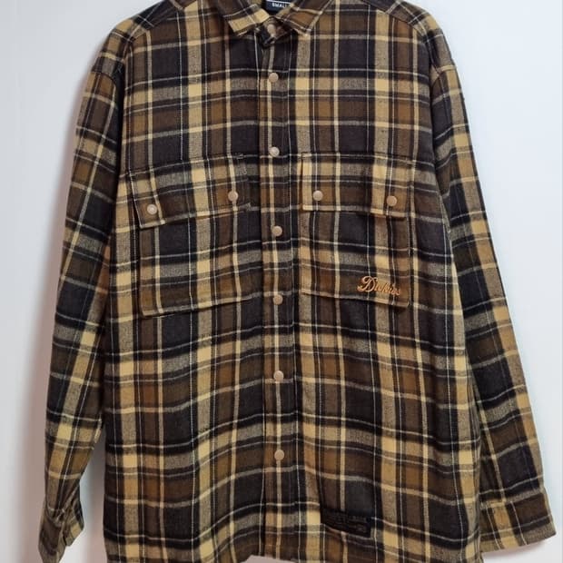 실측 L (100) 디키즈 브라운 체크 겨울셔츠 남방