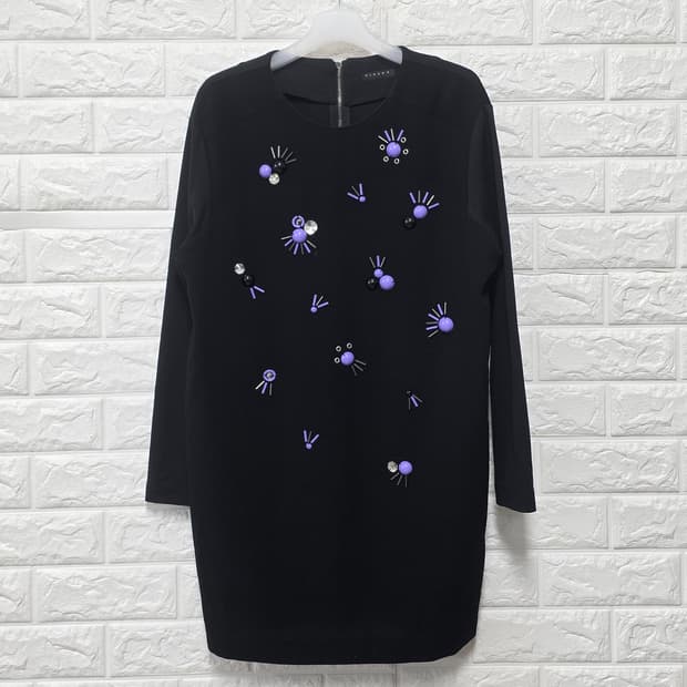 시슬리 블랙 퍼즐 장식 원피스 M