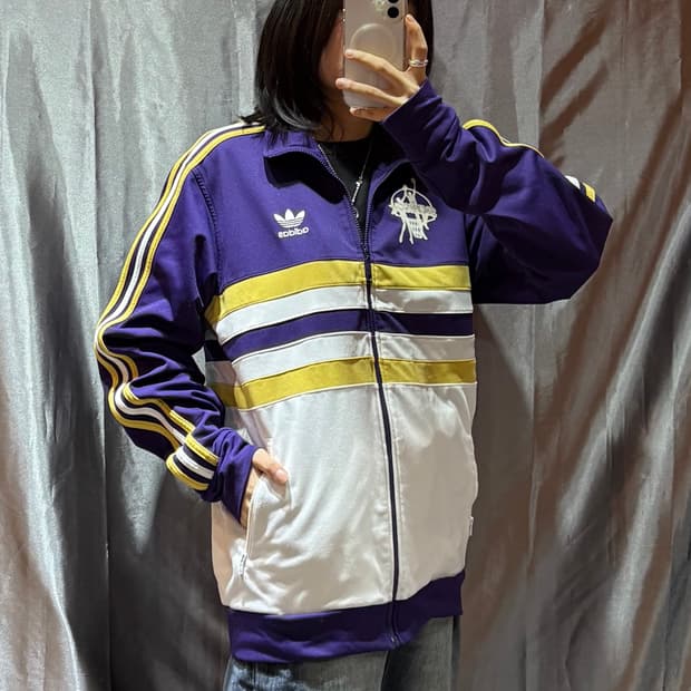 M 아디다스 파이어버드 스펠링 로고 배색 베스킷볼 퍼플 트랙탑