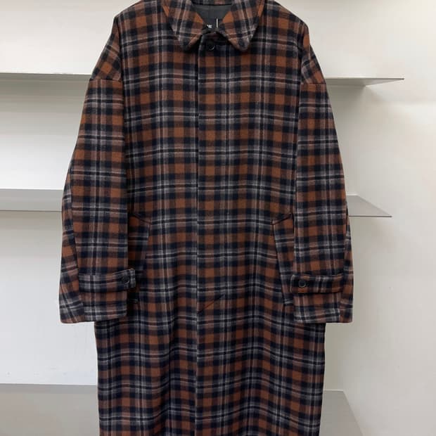 Hare 타탄 체크 울 맥 코트