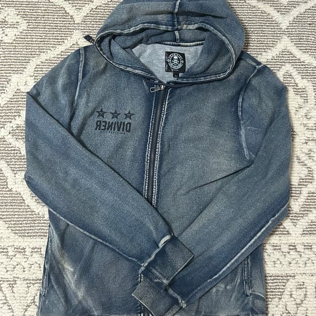 Diviner 락펑크 데님워시드 후드집업자켓