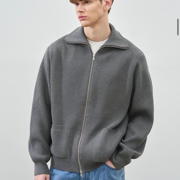 (새상품)(XL) 드로우핏 오버사이즈 PBT 투웨이 풀집업 니트 GREY