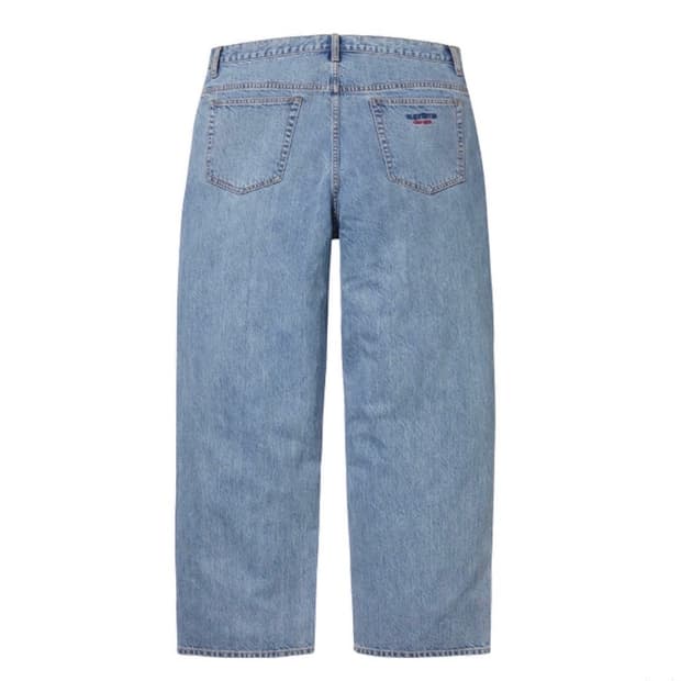 슈프림 배기 진 워시드 인디고 로고 데님 청바지