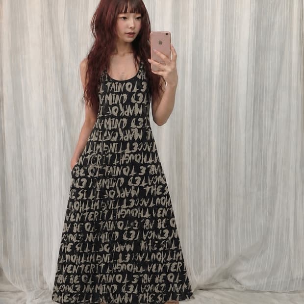 스펠링 블랙 롱 원피스