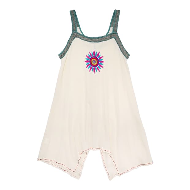 리버시블 에스닉 자수 언발 슬리브리스 탑