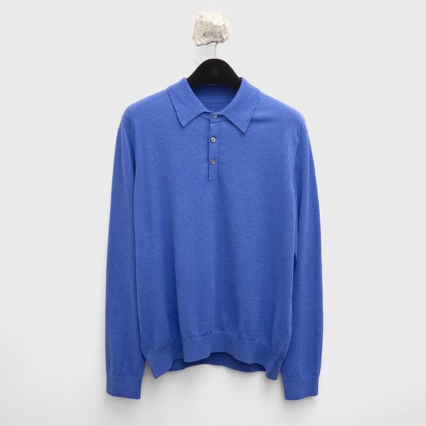 [M] Cotton Cashmere Polo Shirt Blue
