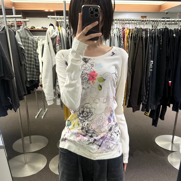 M)scolar y2k 페어리코어 플라워 그래픽 롱슬리브