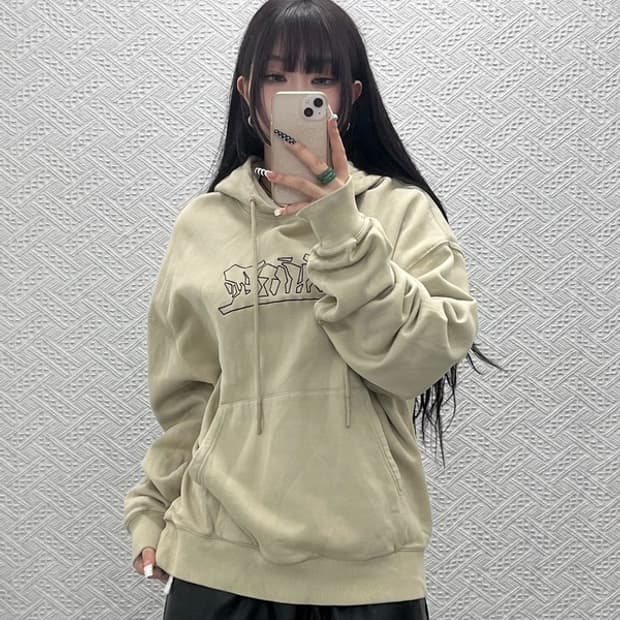 오프화이트 빈티지 스트릿 캐주얼 자수로고 후드티 L C10464