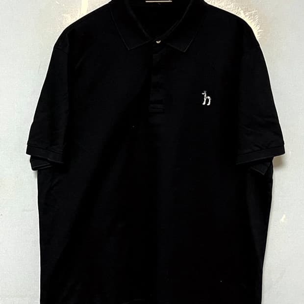 헤지스 퍼피자수 면 남자 반팔 카라티셔츠 블랙 캐주얼 기본 XL 105