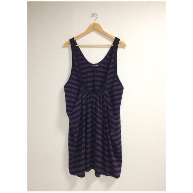 gomme 고무 퍼플 스트라이프 슬리브리스 원피스 튜닉