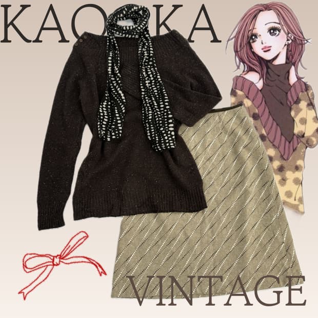 🍓하치나나의 러블리 라떼갸루 코디세트🍓 오프숄더 니트 미디스커트