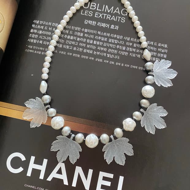 모조진주 구슬 단풍 목걸이 빈티지