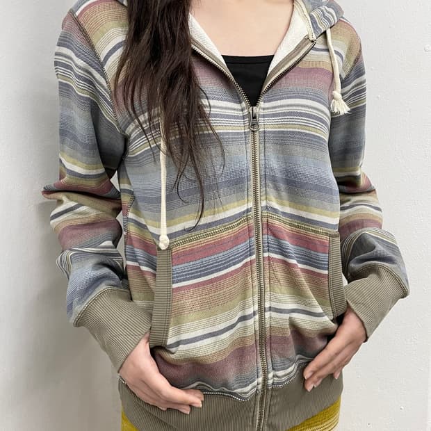 빈티지 에스닉 스트라이프 후드집업
