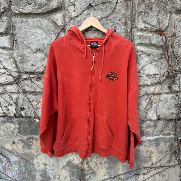할리데이비슨 빈티지 자수로고 후드 집업 후디 오렌지 빅사이즈