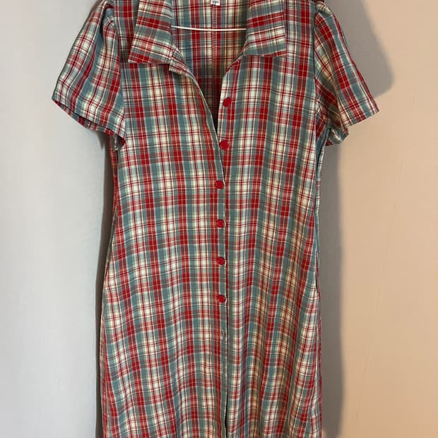 빈티지 체크 퍼프 롱 원피스 드레스