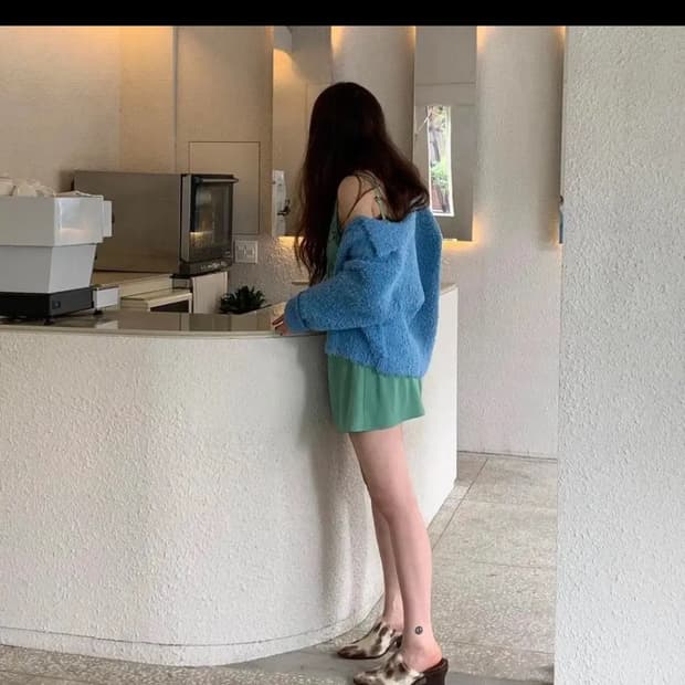 프레클 플러피 니티드 집업 셋업 블루