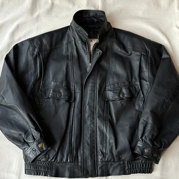 90s John Ashford 리얼 레더 자켓 블랙 M