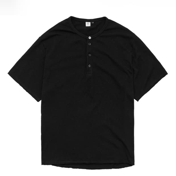 3) 폴리테루 1/2 헨리넥 반팔 티셔츠 블랙