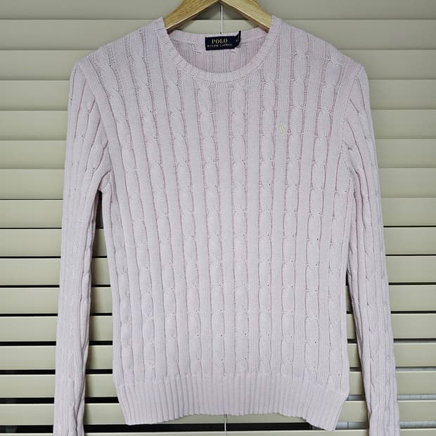폴로 랄프로렌 꽈배기 케이블니트 딸기우유 M