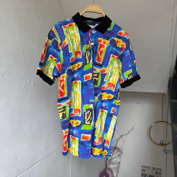 레트로 코튼 그래픽 피케 카라 티셔츠