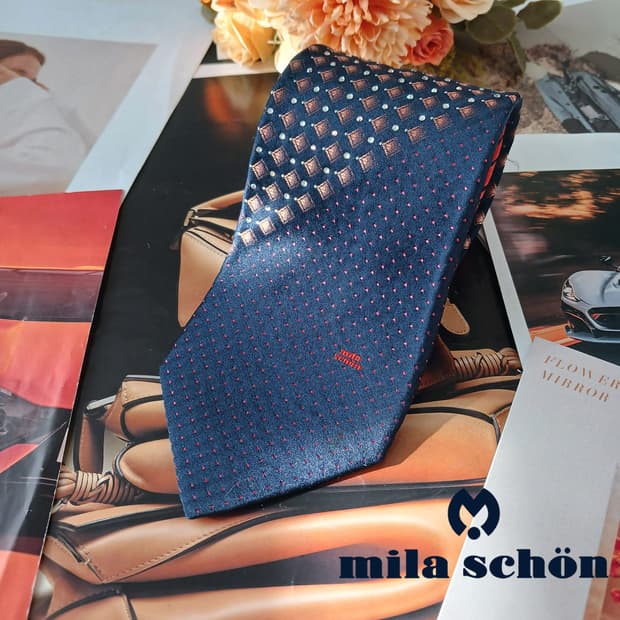 밀라숀 실크 네이비 믹스 패턴 넥타이 8.8cm A~B등급 A19572
