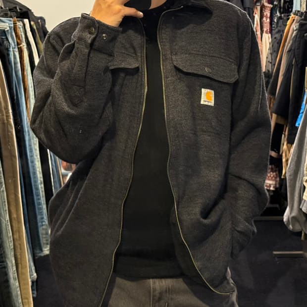 칼하트 기모 워크 자켓 차콜 다크그레이 블랙 골덴 코듀로이 카라 S 90