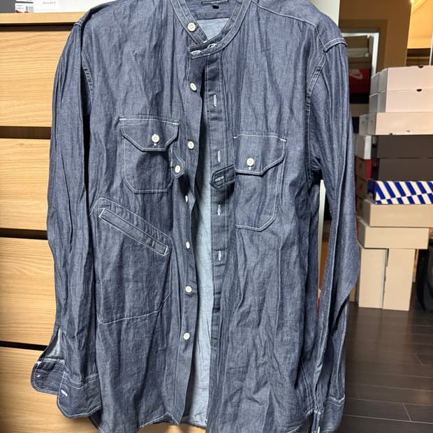 엔지니어드가먼츠 인디고 데님 트윌 셔팅 밴디드 칼라 셔츠