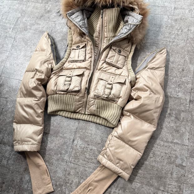 투 웨이 핸드 워머 퍼 후디드 크롭 푸퍼 재킷