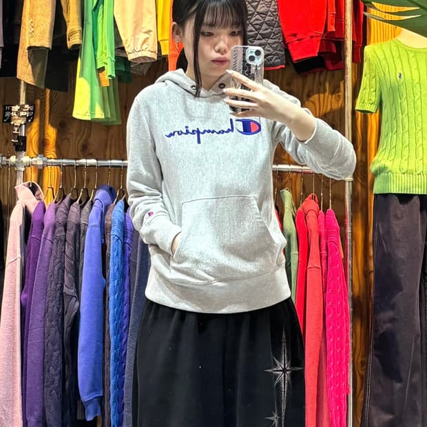 S 챔피온 멜란지 그레이 빅로고 후드티