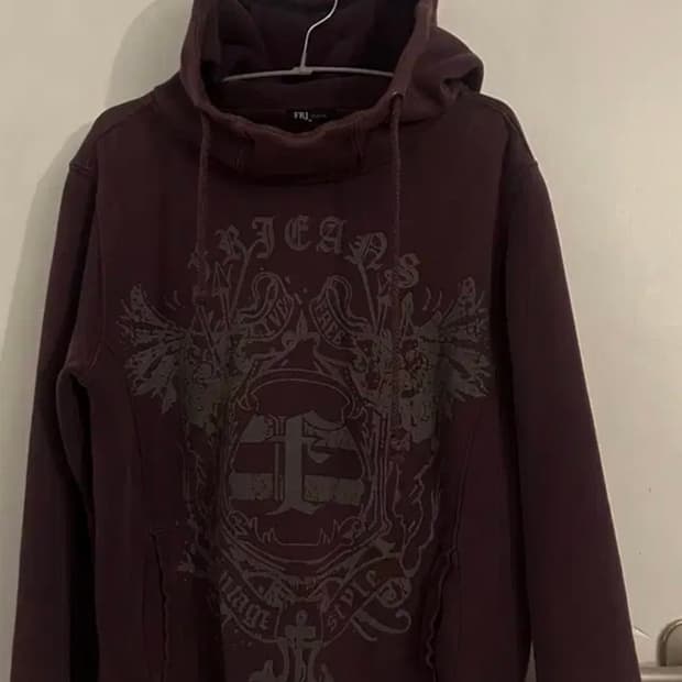 일본 빈티지 버건디 펑크 레터링 후드티 