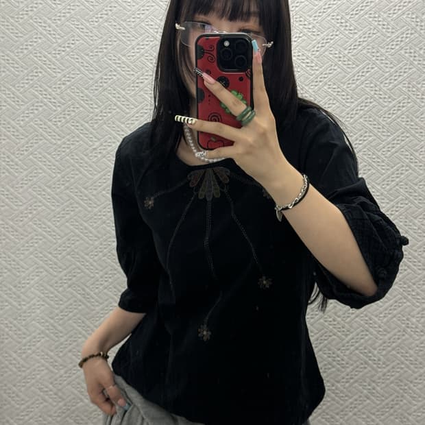 오리엔탈 자수 코지 플라워 생활한복 반팔티 K0415