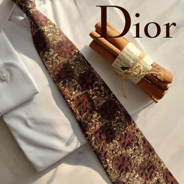 크리스찬 디올 브라운 바로크 패턴 넥타이 9.6cm A+등급 K1536
