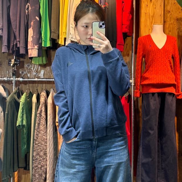 M 노스페이스 스몰로고 네이비 폴리코튼 후드집업