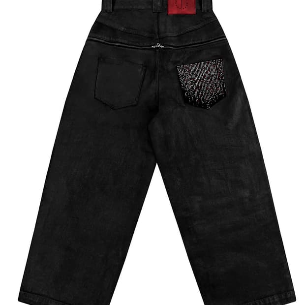  Coated Charcoal-Studded Baggy Denim Pant