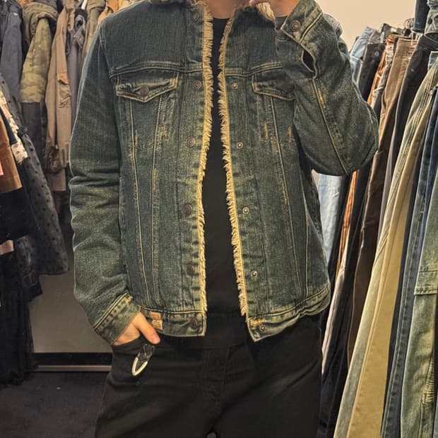 아베크롬비 양털 중청 데님 트러커 쉐르파 워크 청 자켓 워싱 M 95