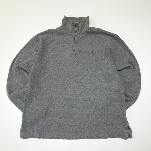 CL784 M 폴로 가죽풀러 헤더그레이 하프집업 니트 스웨터