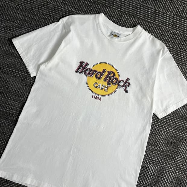 00s 하드락카페 프린팅 화이트 반팔 티셔츠y 3788