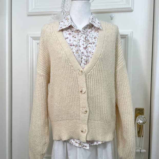 SM2 butter cream basic waffle cardigan