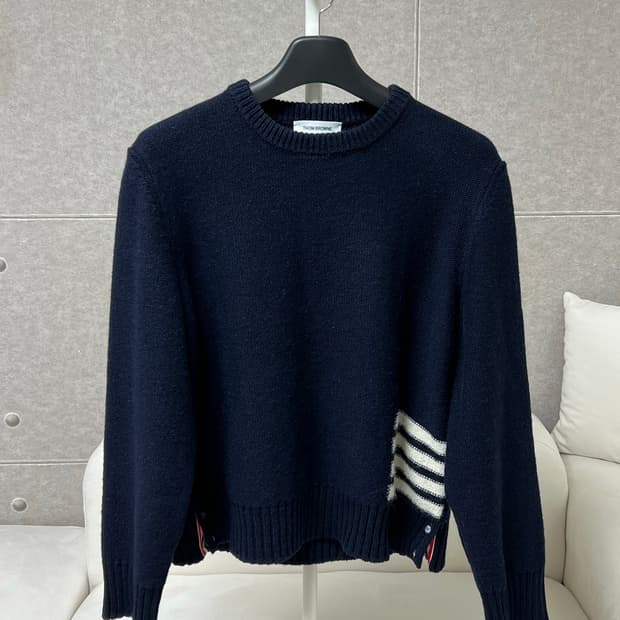 [정품] 신형텍 / 5 톰브라운 안타르시아 사선 니트 네이비