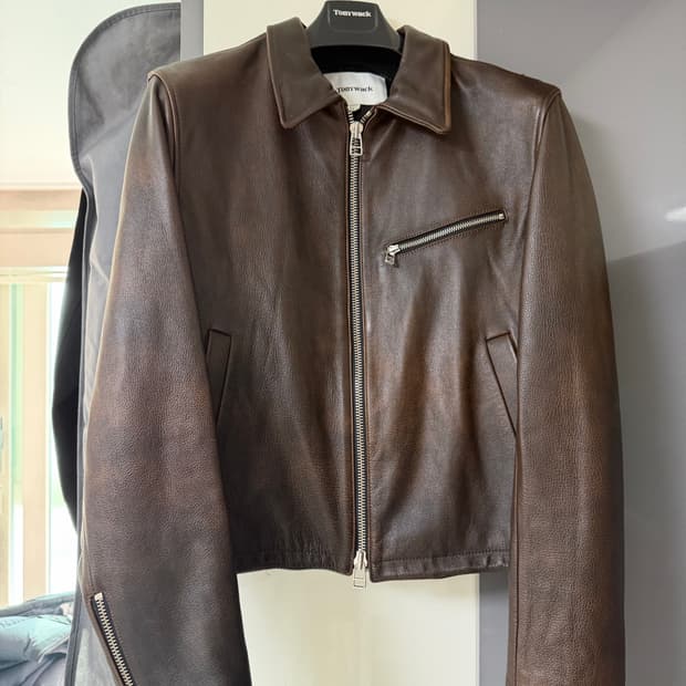 토니웩 크롭레더 자켓 브라운 라지
