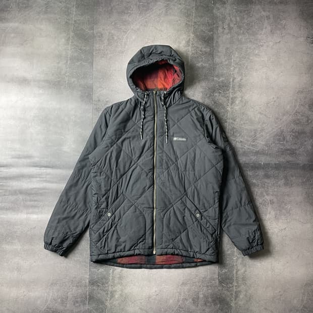 COLUMBIA 컬럼비아 빈티지 블랙 플란넬 후드패딩 A00465