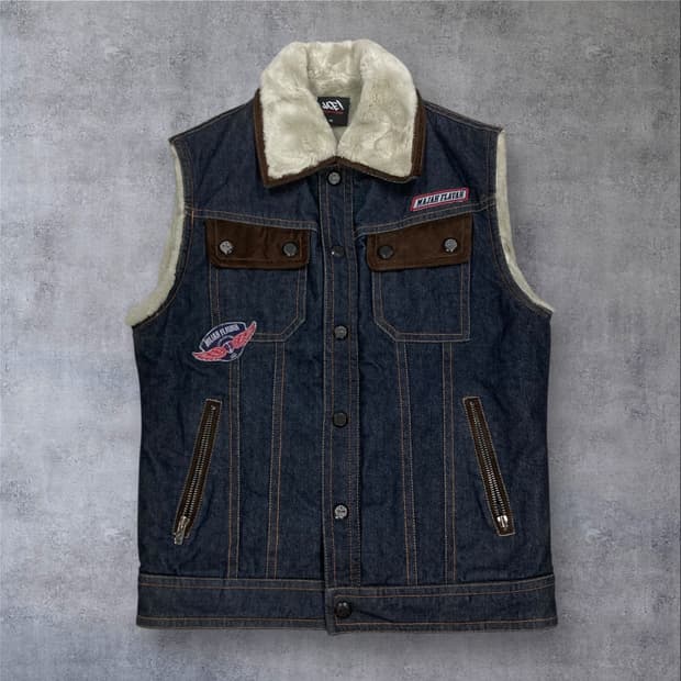 마자플라바 패치 로고 데님 베스트 자켓