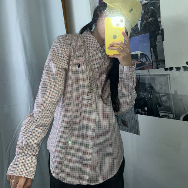 폴로 신형 오렌지 체크 셔츠 M 데드 스탁