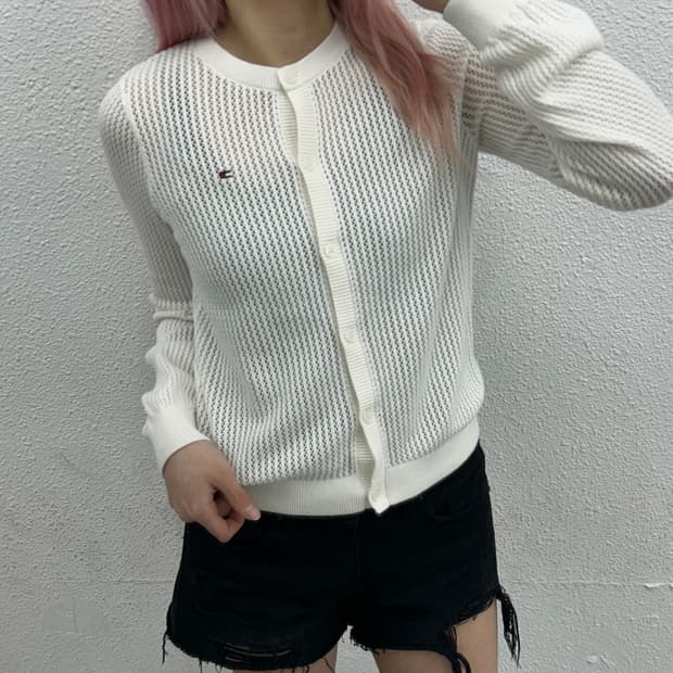 타미힐피거 아이보리 네트 가디건