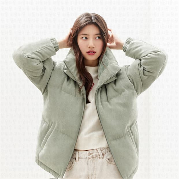 게스 코듀로이 하이넥 푸퍼 패딩 85 수지패딩