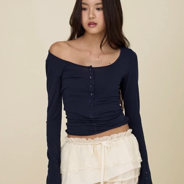 글로니 페이드 버튼 롱슬리브 네이비S