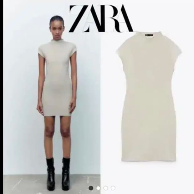 새상품 자라 ZARA 모크넥 캡소매 니트 원피스 s 브라운