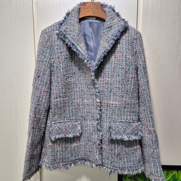 하늘색 트위드 체크 자켓