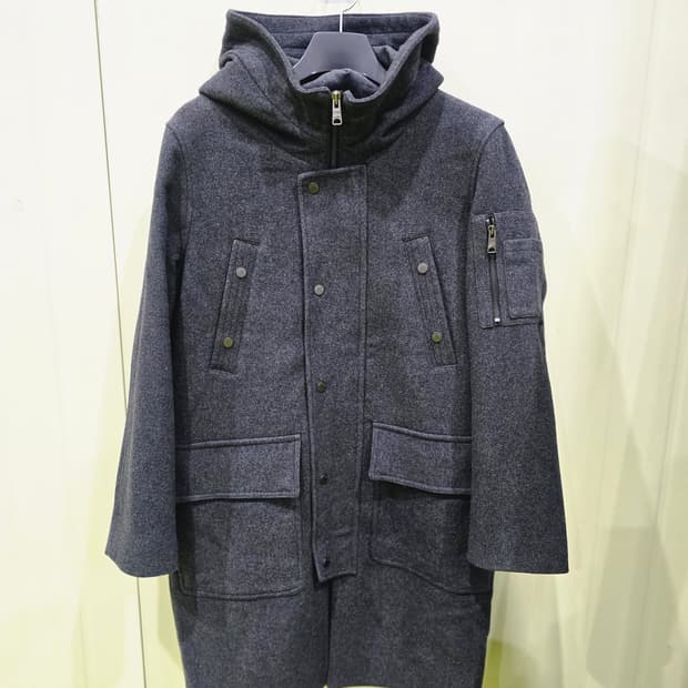 BUCKAROO 후드 모직 코트 다크그레이