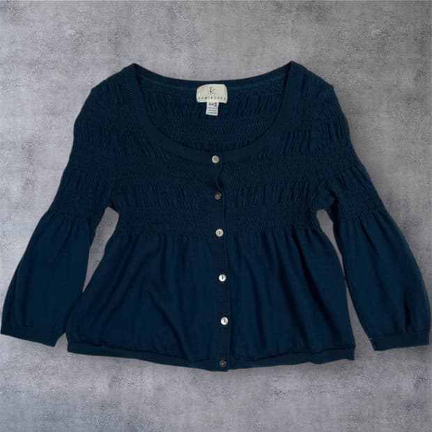 쿠미쿄쿠  KUMIKYOKU 딥블루 셔링 니트 가디건 2